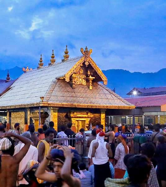 Sabarimala temple with pilgrims