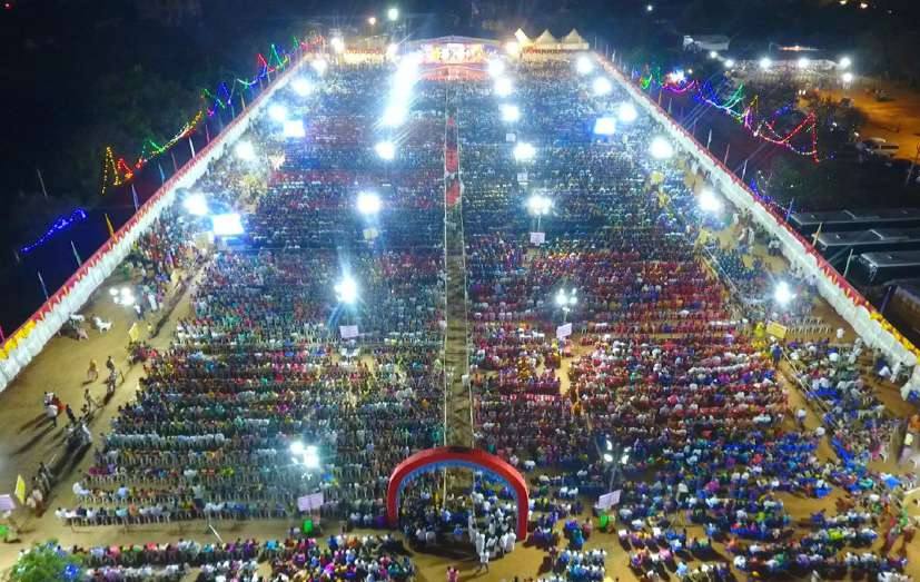 Aerial night view of a large public programme